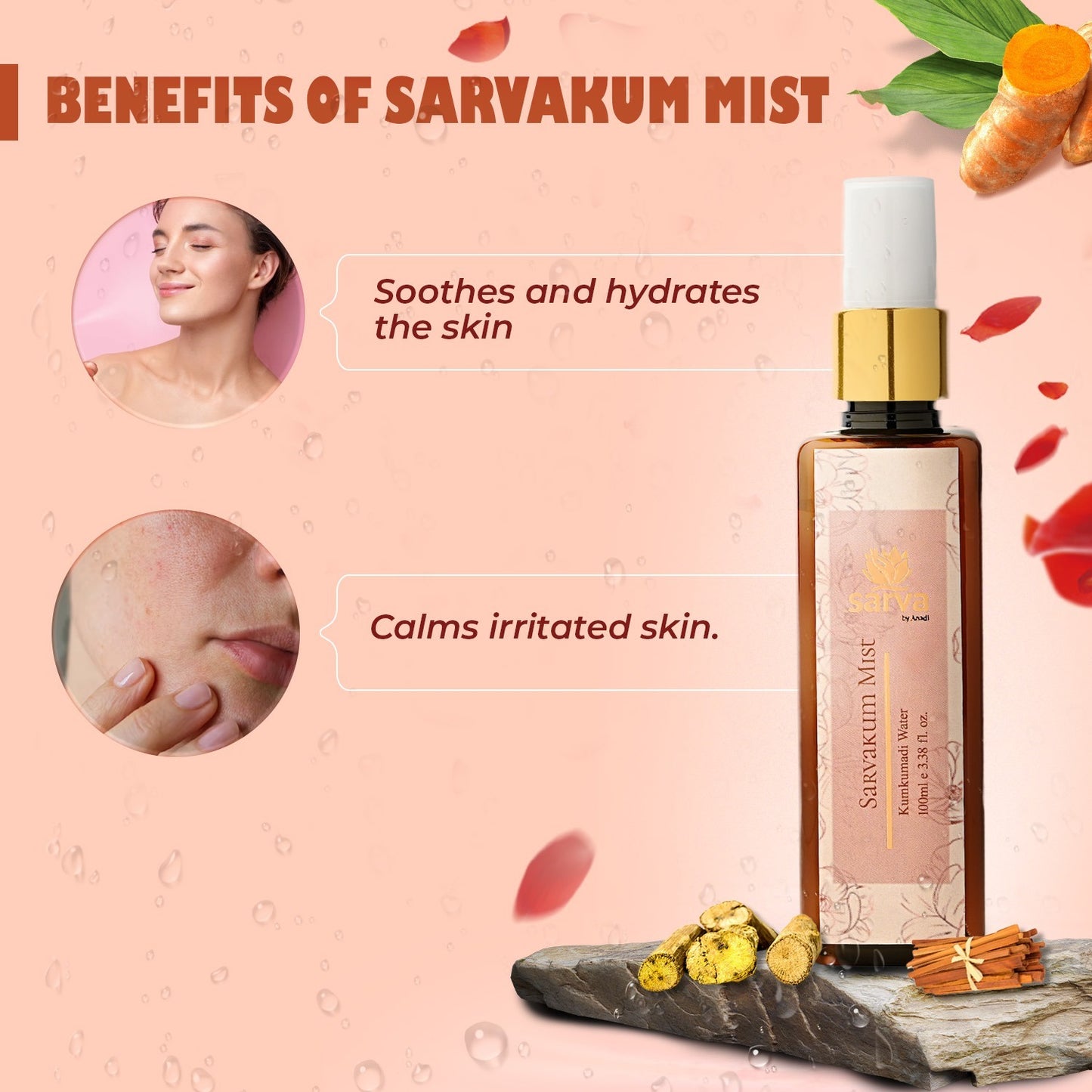 Ayurvedic Kumkumadi Hydrosol Face mist Radiance Complexion Refreshing Rejuvenating Brightening Natural ingredients Saffron Turmeric Rose water Skin toning Glow-enhancing