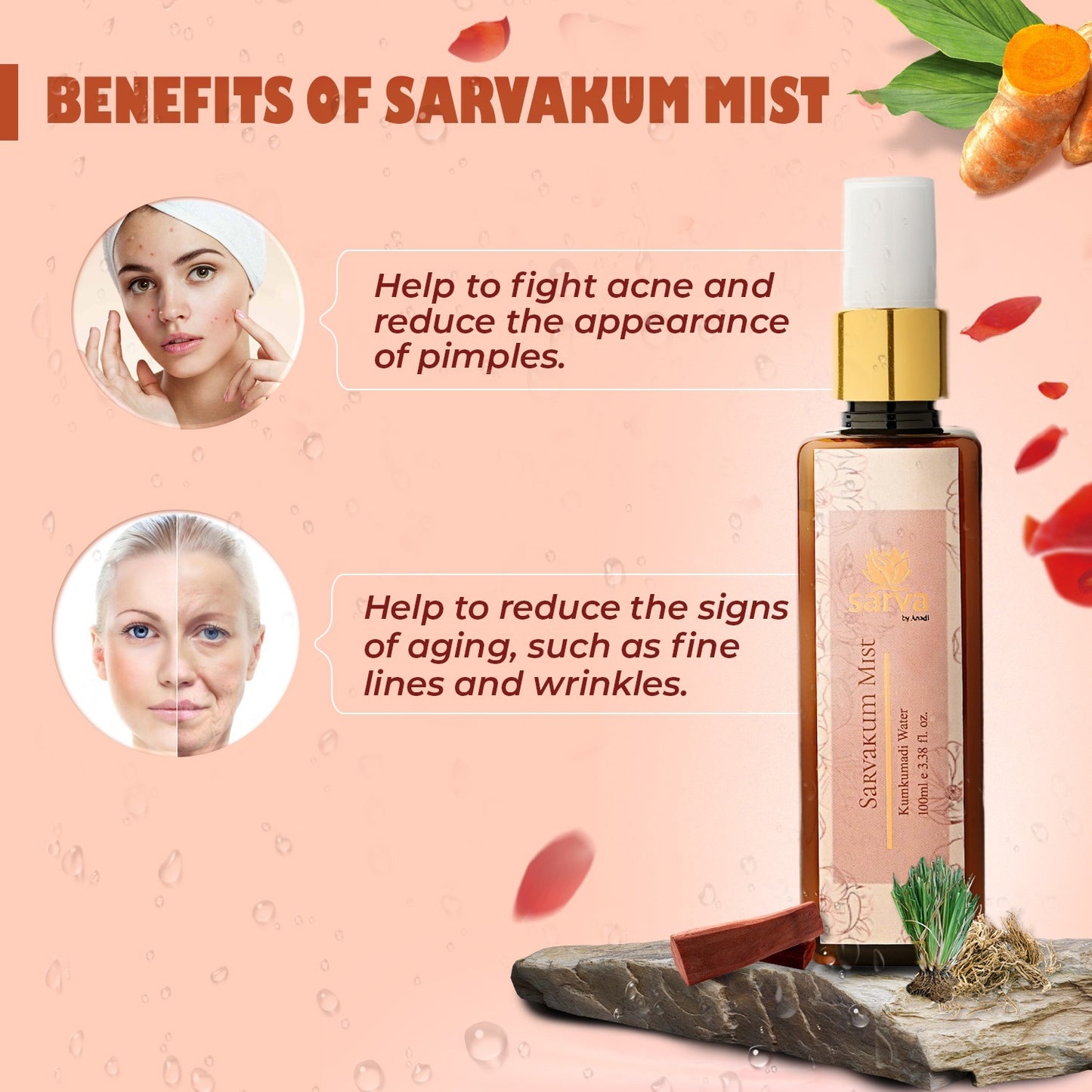 Ayurvedic Kumkumadi Hydrosol Face mist Radiance Complexion Refreshing Rejuvenating Brightening Natural ingredients Saffron Turmeric Rose water Skin toning Glow-enhancing