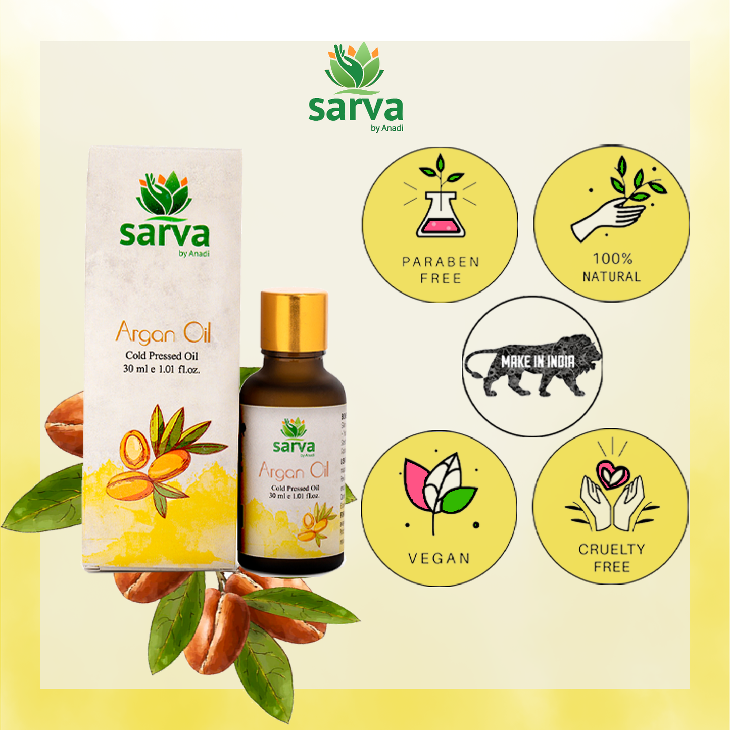 Argan Oil by Sarva by Anadi |  Nourish and Rejuvenate Your Hair and Skin with Argan Oil | Improves Scalp Health And Promotes Hair Growth Making Hair Fuller And Thicker | Non Sticky & Non Comedogenic |Deeply Nourishes Skin