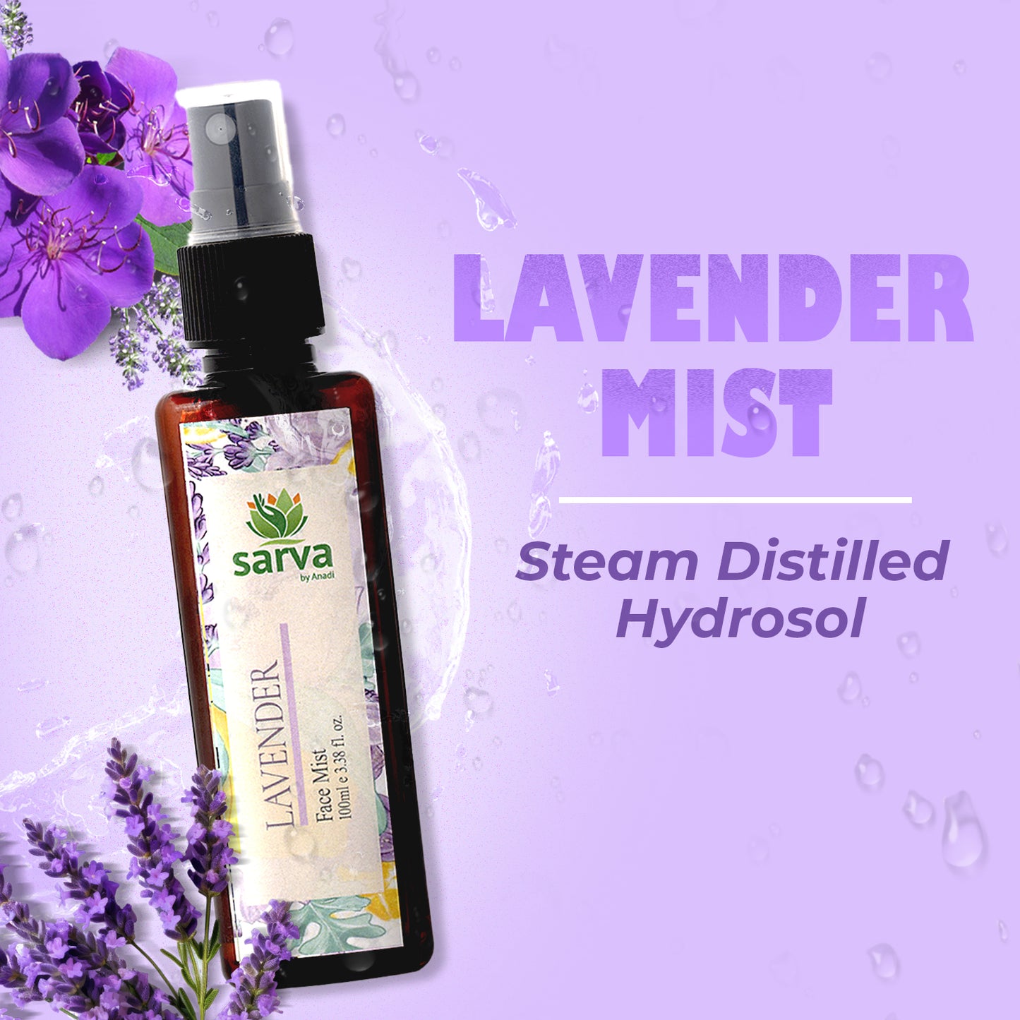 Lavender Mist | Alcohol free | Steam Distilled Hydrosol | Soothing Mist for Relaxation | Natural skincare