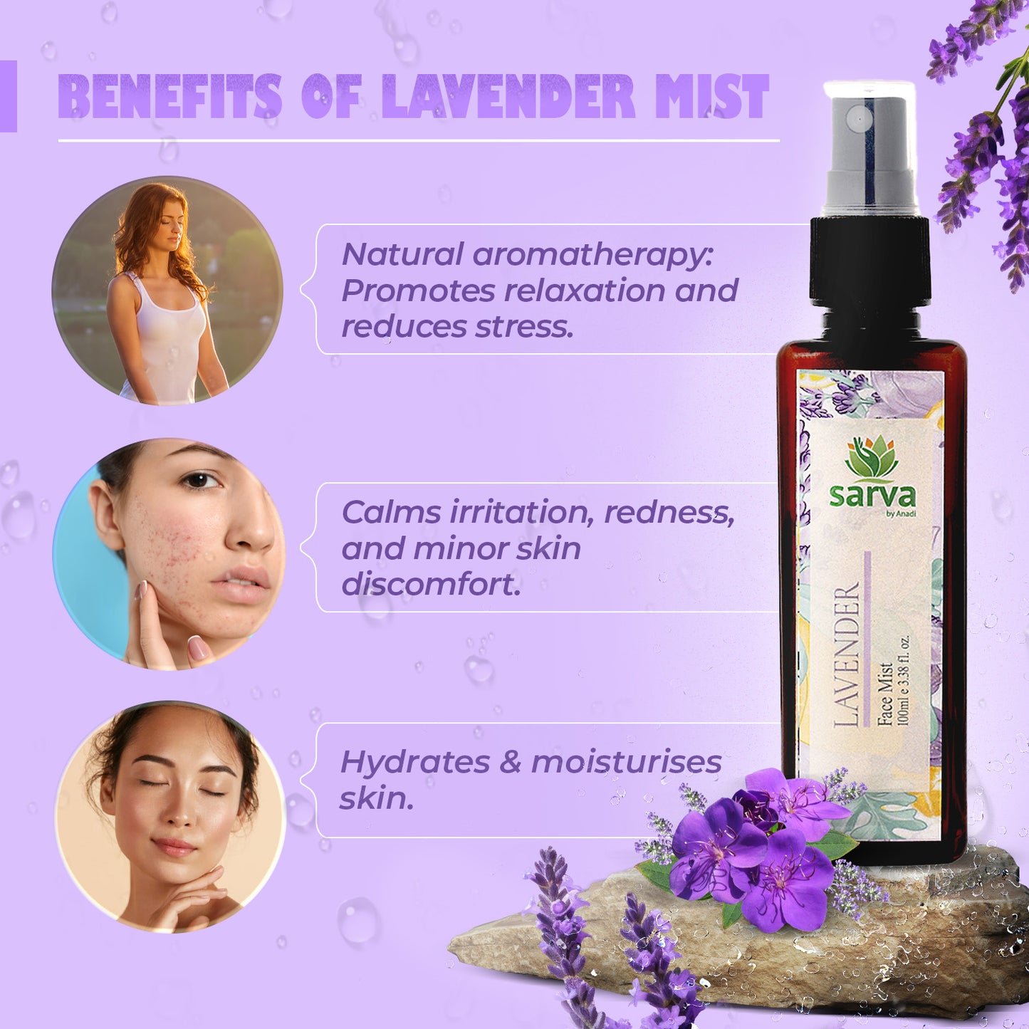 Lavender Mist | Alcohol free | Steam Distilled Hydrosol | Soothing Mist for Relaxation | Natural skincare