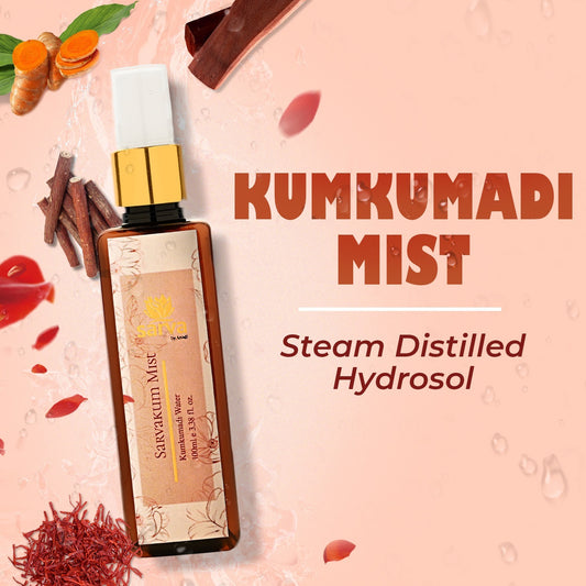 Ayurvedic Kumkumadi Hydrosol Face mist Radiance Complexion Refreshing Rejuvenating Brightening Natural ingredients Saffron Turmeric Rose water Skin toning Glow-enhancing