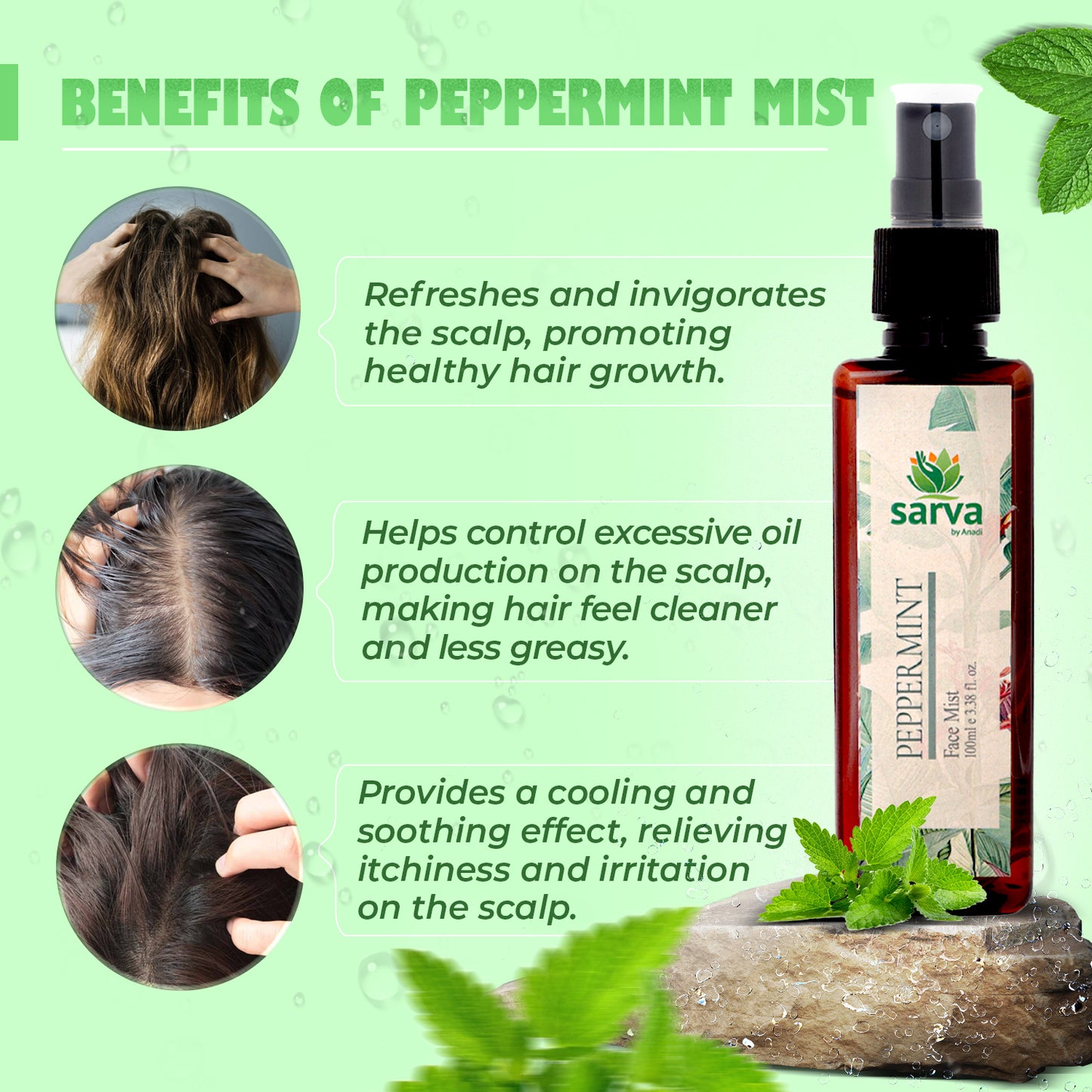 Peppermint Mist for Dry Itchy Scalp | Natural Face Toner | Tightens Pores