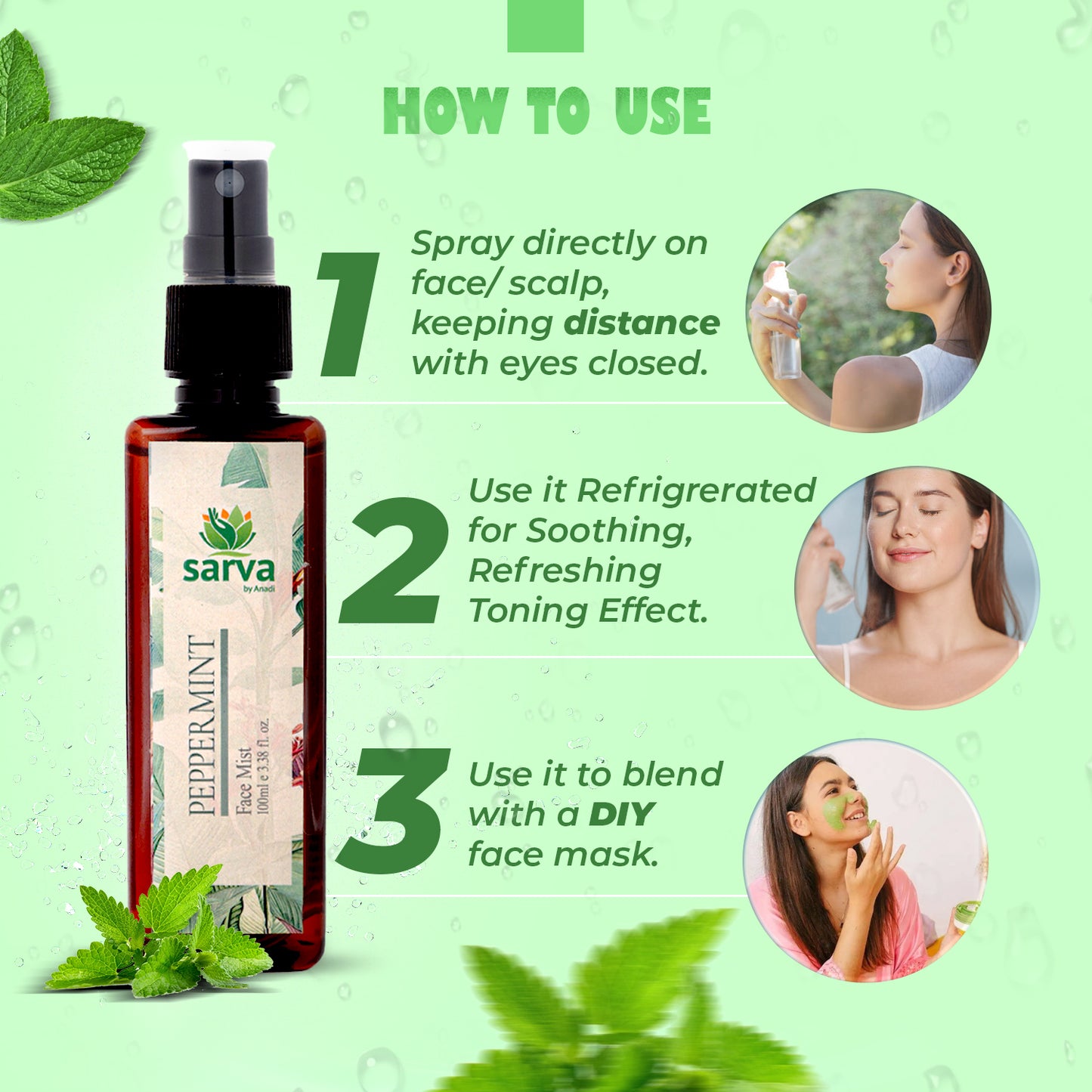 Peppermint Mist for Dry Itchy Scalp | Natural Face Toner | Tightens Pores