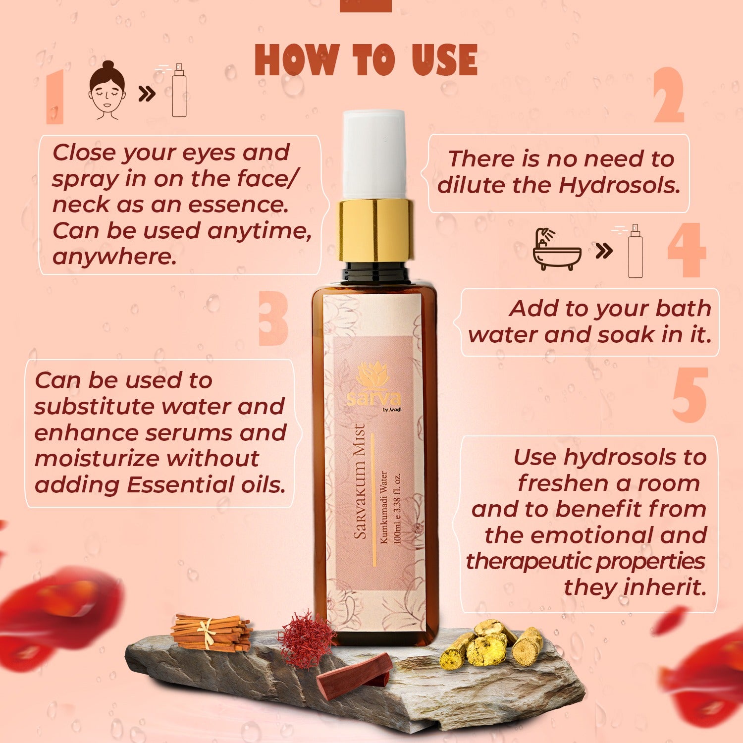 Ayurvedic Kumkumadi Hydrosol Face mist Radiance Complexion Refreshing Rejuvenating Brightening Natural ingredients Saffron Turmeric Rose water Skin toning Glow-enhancing