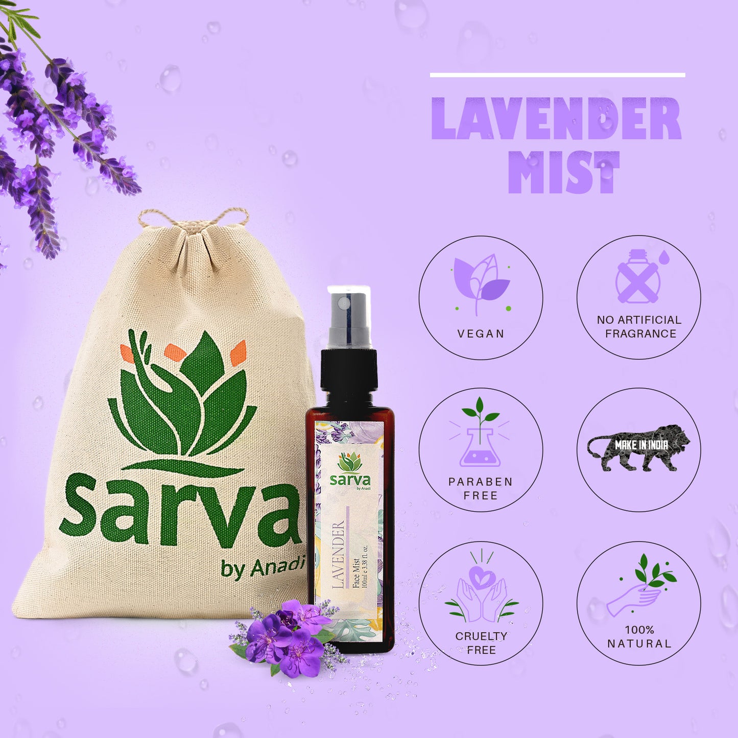 Lavender Mist | Alcohol free | Steam Distilled Hydrosol | Soothing Mist for Relaxation | Natural skincare