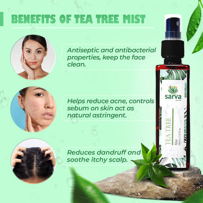 Tea Tree Mist - Oil & Acne Prone Skin | Natural Toner | Dandruff & Itchy Scalp | 100 ml