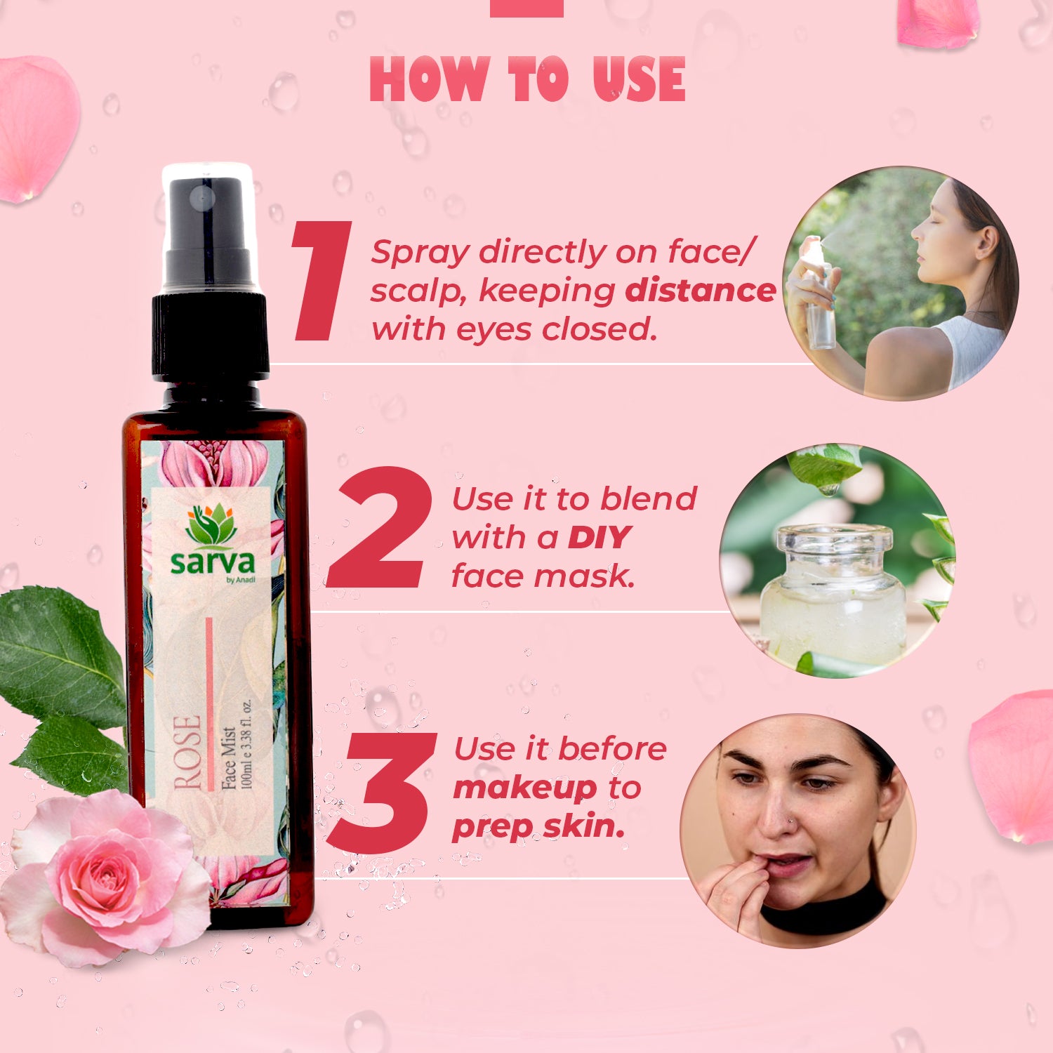 Rose Mist - Face Mist for Open Pores | Natural Toner | 100% Steam Distilled Hydrosol | A Unisex Product |