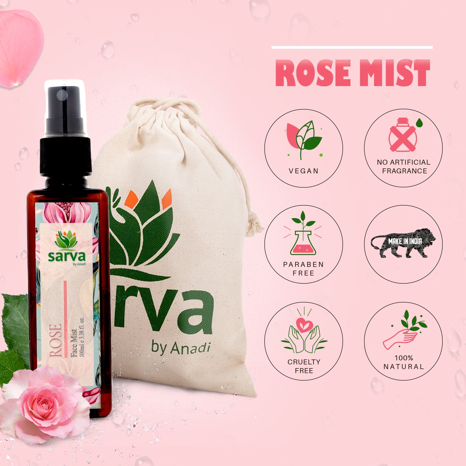 Rose Mist - Face Mist for Open Pores | Natural Toner | 100% Steam Distilled Hydrosol | A Unisex Product |