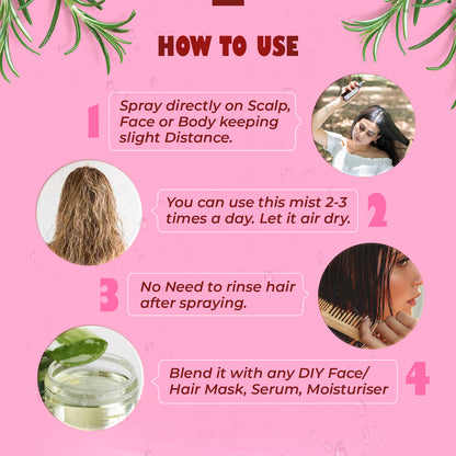 Pack of Rosemary Mist & Sarvakum Mist | Hair Growth | Glowing Skin | Toner | 100% Pure & Natural Hydrosol |