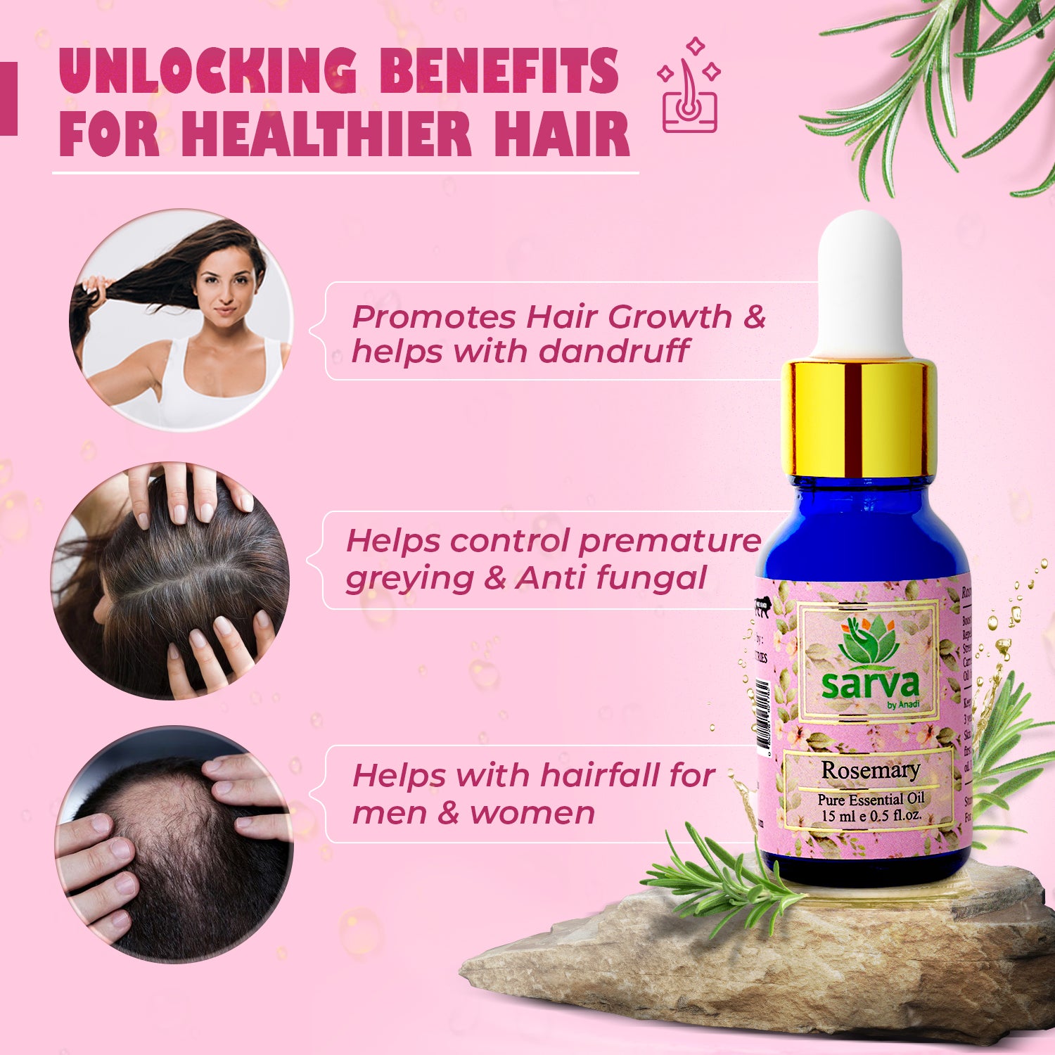 Rosemary oil Boost hair growth | Sarva by Anadi  | Stops hair fall | Pure & Natural | premature greying | strengthen hair