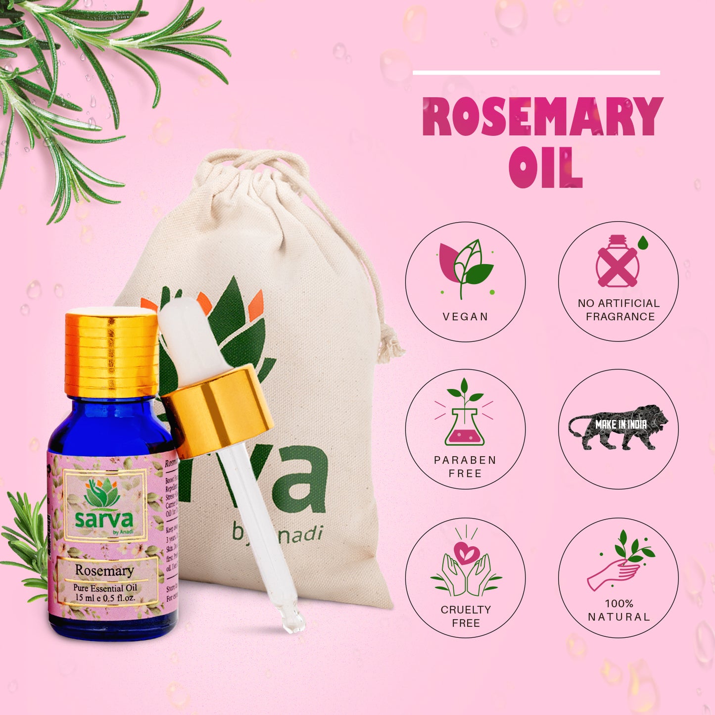 Rosemary oil Boost hair growth | Sarva by Anadi  | Stops hair fall | Pure & Natural | premature greying | strengthen hair