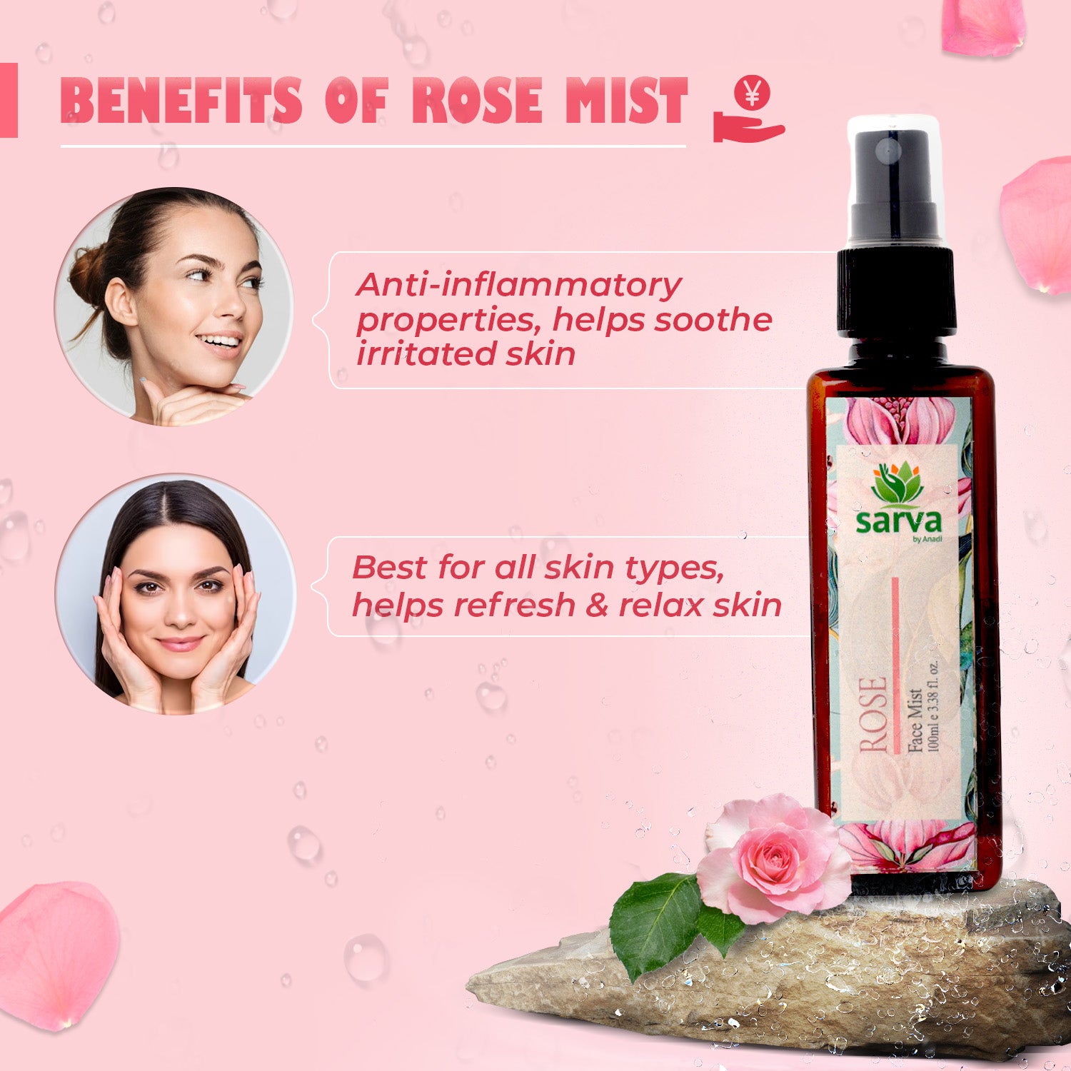 Rose Mist - Face Mist for Open Pores | Natural Toner | 100% Steam Distilled Hydrosol | A Unisex Product |