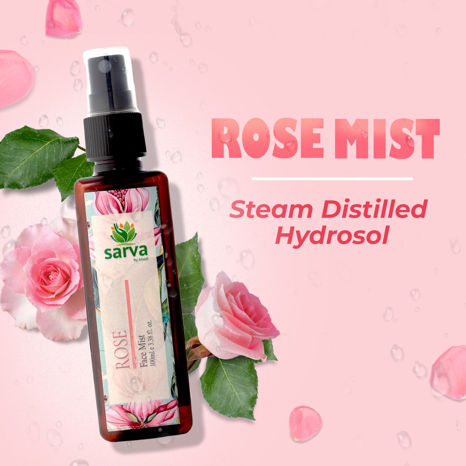 Rose Mist - Face Mist for Open Pores | Natural Toner | 100% Steam Distilled Hydrosol | A Unisex Product |